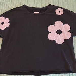 Umgee Black and heather gray Floral patch Short Sleeve Tee
